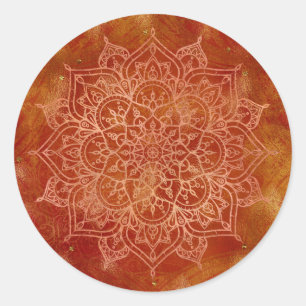 Sticker Rond Mandala orange et Glamour doré Moderne et Chic