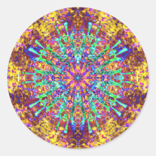 Sticker Rond Mandala Psychedelic Trippy Hippie Color Splash