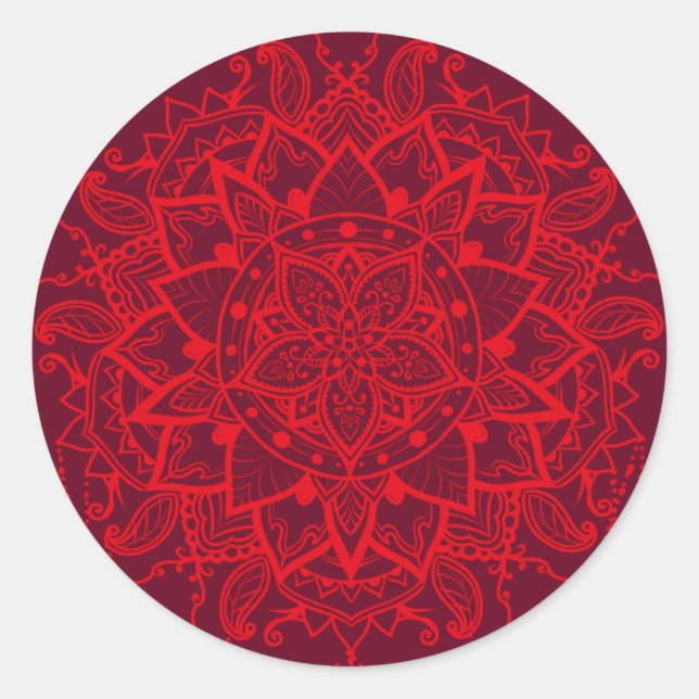 Sticker Rond Mandala red maroon indien (Devant)