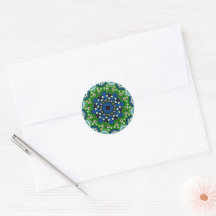 Mandala Retro Mosaic Vert Motif bleu