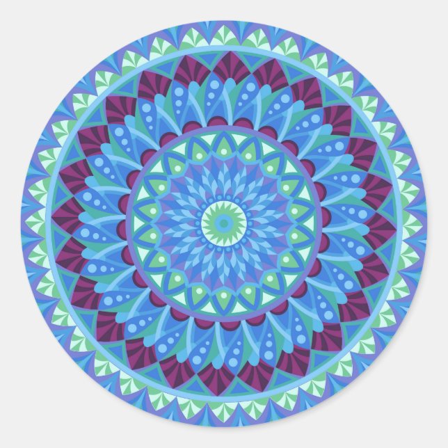 Sticker Rond Mandala Rêves de Minuit Bleu Style Boho (Devant)