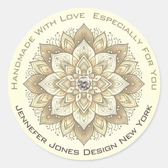 Sticker Rond Mandala Rhinestone Pastel Yellow Ivor fait main (Devant)