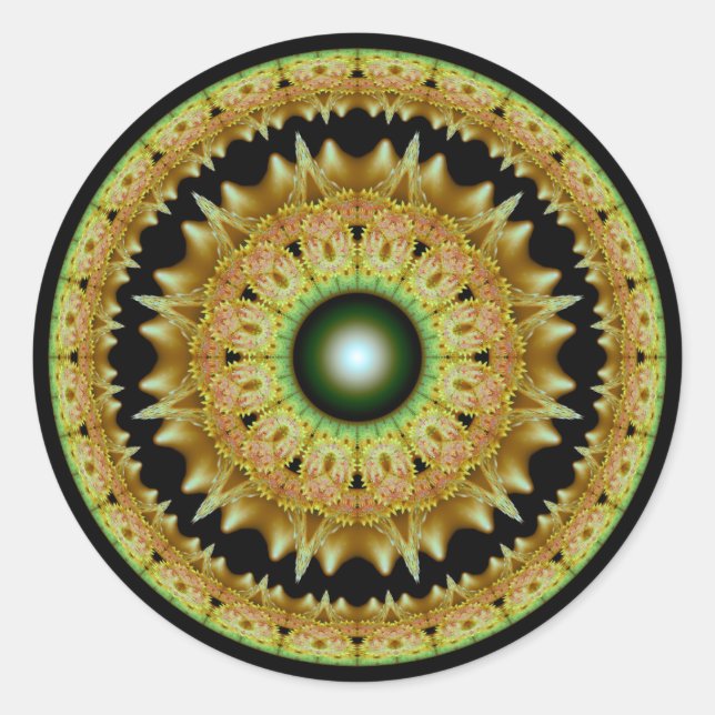 Sticker Rond Mandala ronde fractale dorée (Devant)