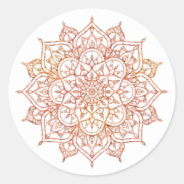 Sticker Rond Mandala rose et orange sur blanc Glam (Devant)