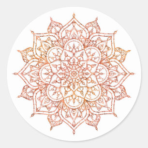 Sticker Rond Mandala rose et orange sur fond blanc Glam