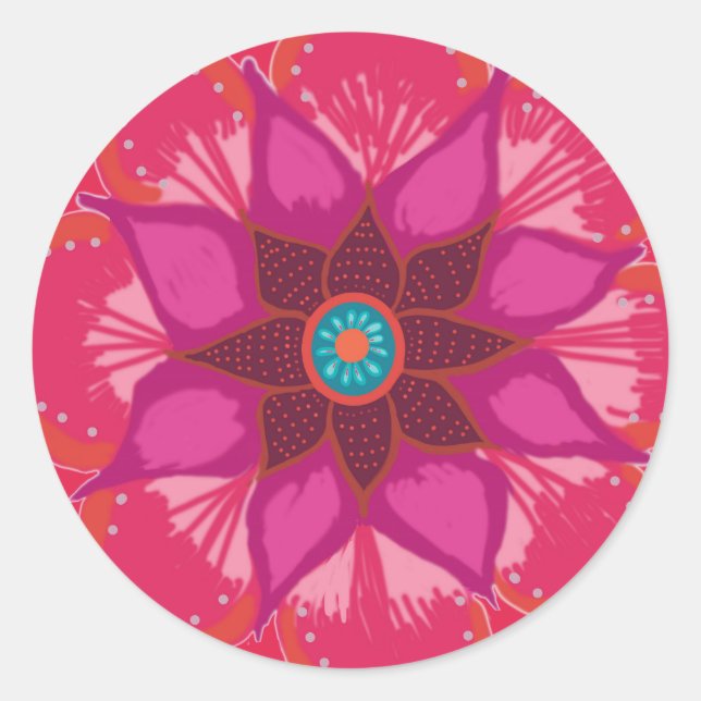 Sticker rond Mandala rouge, brillant (Devant)