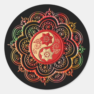 Sticker Rond Mandala rouge et or