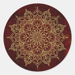 Sticker Rond Mandala Rouge Vin Profond & Glam Doré Moderne Chic