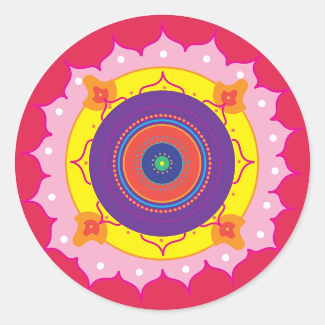 Sticker rond Mandala rt, brillant (Devant)