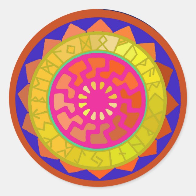 Sticker rond Mandala Sun Noir (Devant)