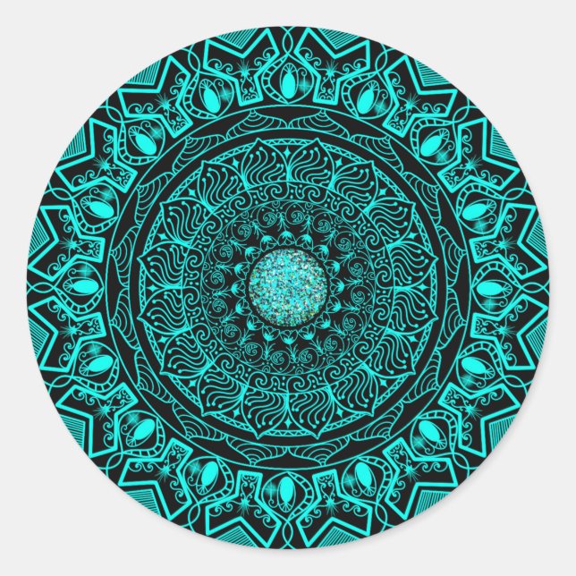 Sticker Rond mandala turquoise élégant (Devant)