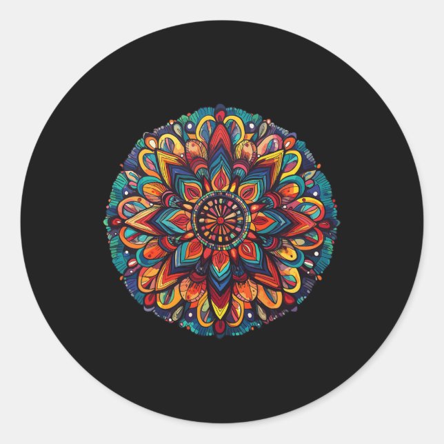 Sticker Rond Mandala vibrant pour la méditation de yoga  (Devant)