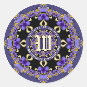 Sticker Rond Mandala vintage bohème violet or