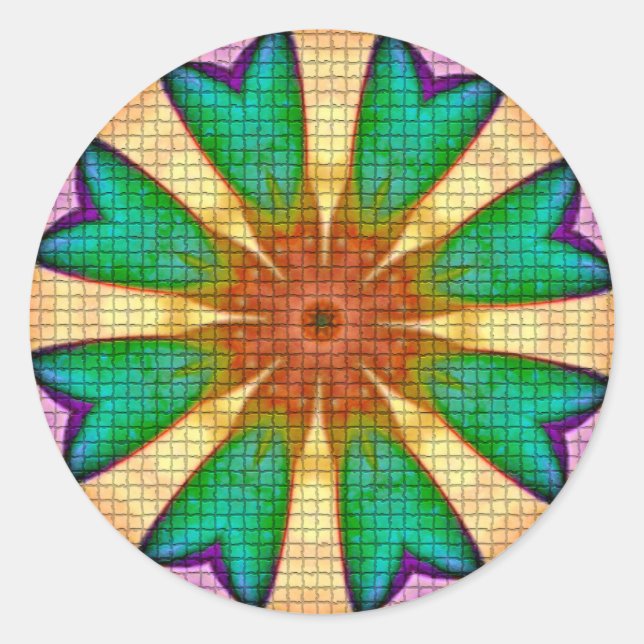 Sticker Rond Mandala violet vert orange (Devant)
