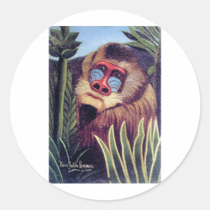 Sticker Rond "Mandrill in the Jungle" de Rousseau (vers 1909)
