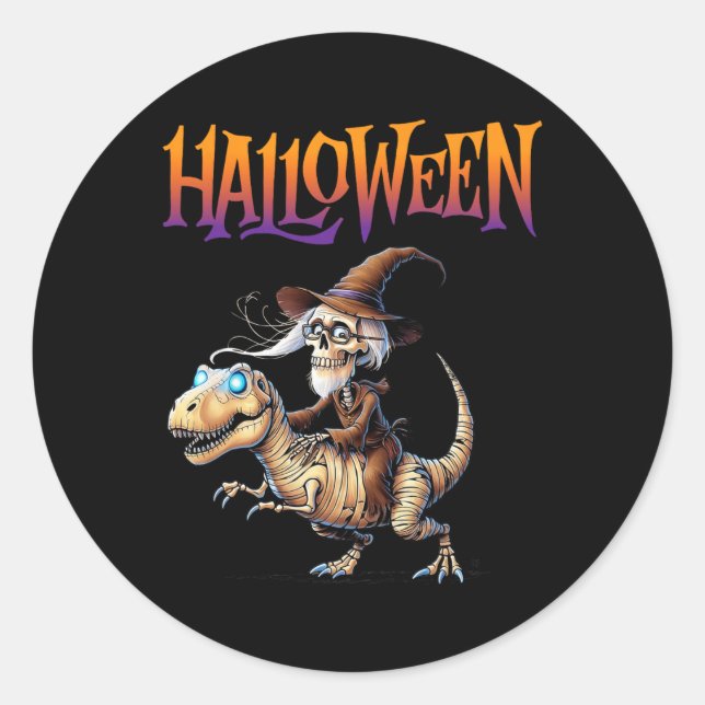 Sticker Rond Manège squelette T-Rex Halloween  (Devant)