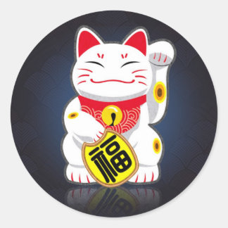 Sticker Rond Maneki-neko - Chat japonais chanceux
