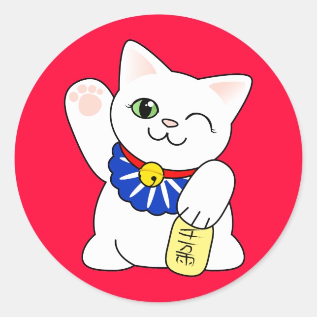Sticker Rond Maneki Neko Chat Lucky (Devant)