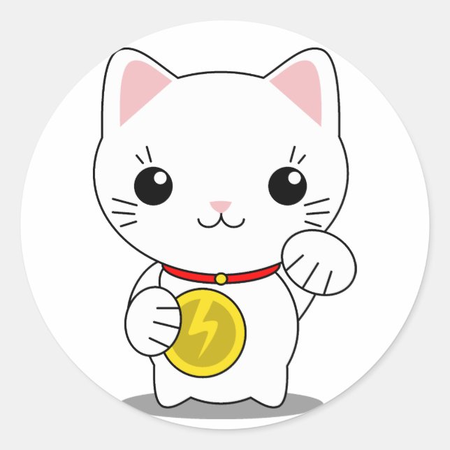 Sticker Rond Maneki Neko - Chat Lucky Blanc (Devant)
