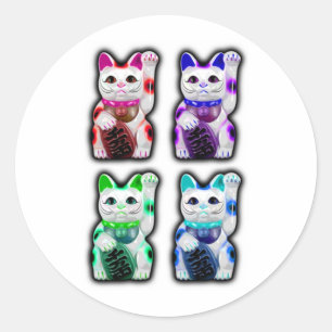 Sticker Rond Maneki Neko Fonds JAPONAIS CAT