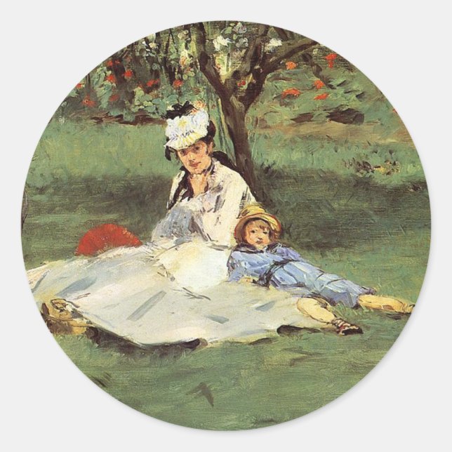Sticker Rond Manet Impressionniste Français Famille Jardin Pein (Devant)
