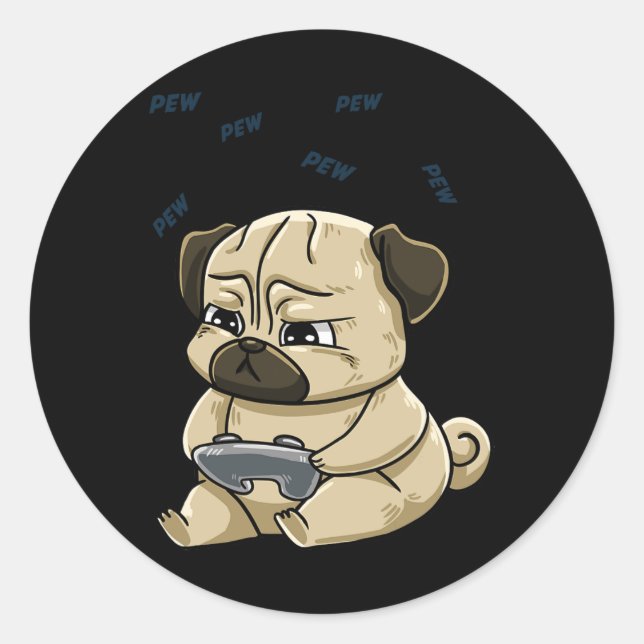 Sticker Rond Manette de jeu Pug Pew Hob mignon  (Devant)