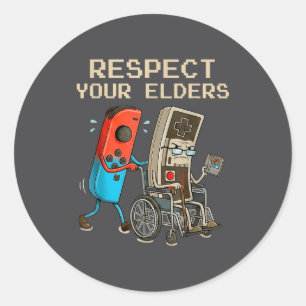 Sticker Rond Manette de jeu rétro drôle pour respecter vos aîné