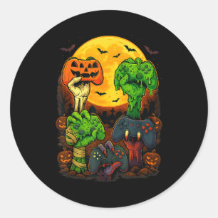 Sticker Rond Manette de jeu squelette zombie momie Halloween