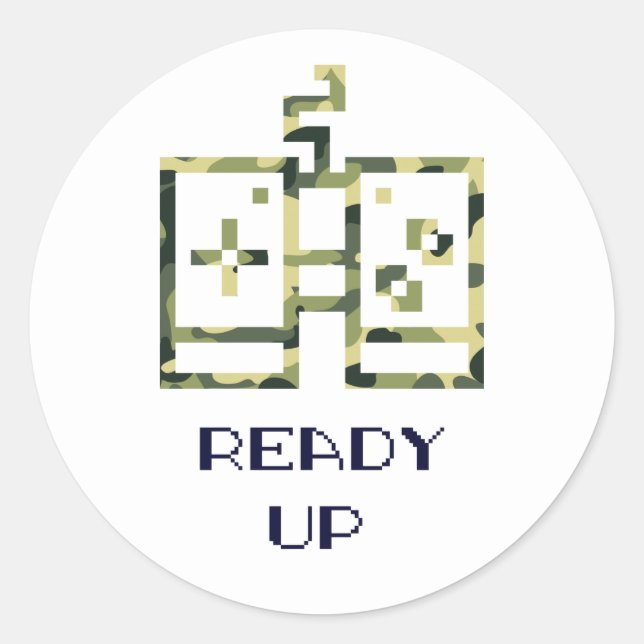 Sticker Rond Manette de jeu vidéo camouflage Prêt à jouer Joueu (Devant)