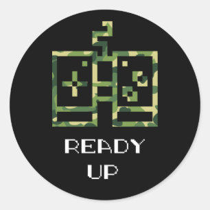 Sticker Rond Manette de jeu vidéo camouflage Prêt joueur