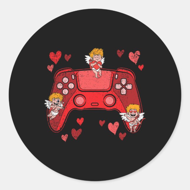 Sticker Rond Manette de jeu vidéo Cœur Saint Valentin Mignon (Devant)