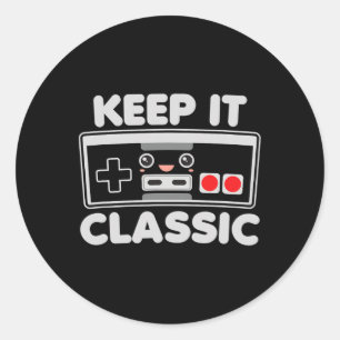 Sticker Rond Manette de jeu vidéo Garde le clic humour 80 rétro