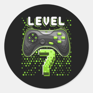 Sticker Rond Manette de jeu vidéo niveau 7 7e anniversaire Joue