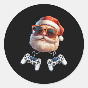 Sticker Rond Manette de jeu vidéo Noël joueur de jeux vidéo pas
