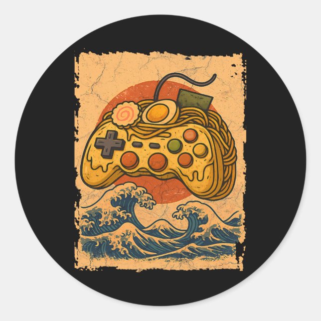 Sticker Rond Manette de jeu vidéo Ramen  (Devant)