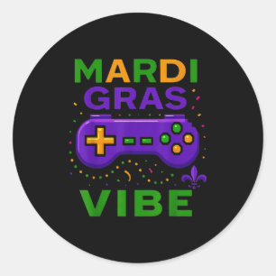 Sticker Rond Manette de jeu vidéo rétro ambiance Mardi Gras