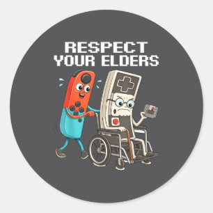 Sticker Rond Manette de jeu vidéo rétro drôle pour respecter vo