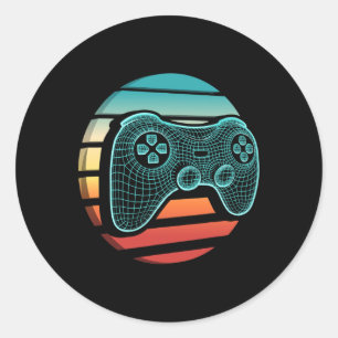 Sticker Rond Manette de jeu vidéo rétro vintage Joueur de jeux