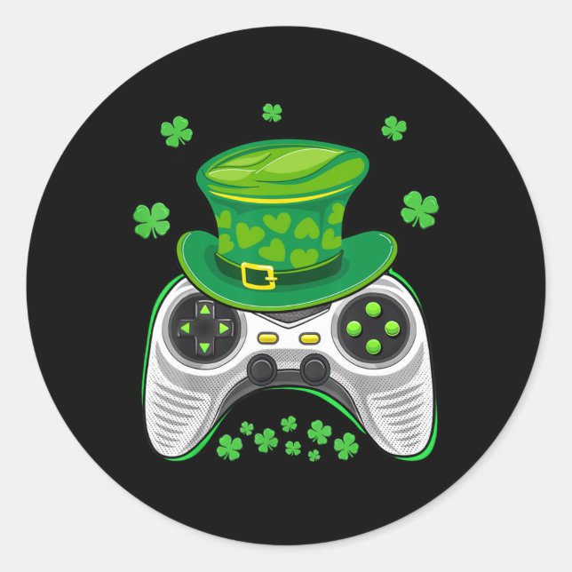Sticker Rond Manette de jeu vidéo trèfle joueur Saint-Patrick (Devant)