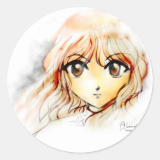 Sticker Rond Manga Anime Girl croquis gros yeux kawaii mignon