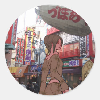 Sticker Rond MANGA, fille OSAKA