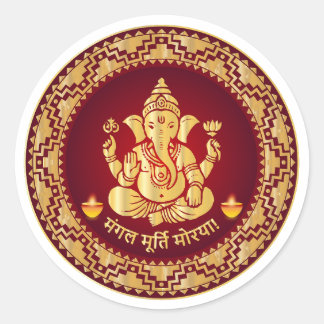 Sticker Rond Mangalmurti Morya Ganesha traditionnel