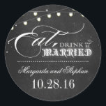 Sticker Rond manger boire et être marié chalkboard mariage<br><div class="desc">Mangez,  buvez et soyez marié noir tableau noir autocollants de mariage vintage - sceaux pour votre poste mariage et faveurs.</div>
