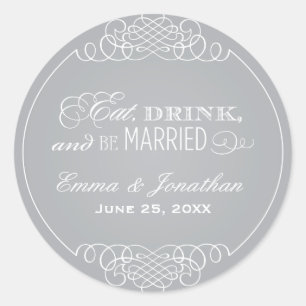 Sticker Rond Manger Boire Être Marié Monogramme Argent
