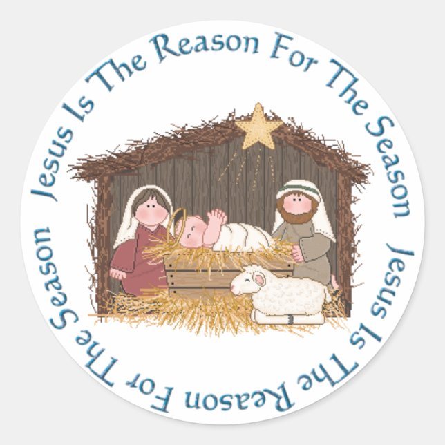 Sticker Rond Manger de Noël / Raison de Jésus (Devant)