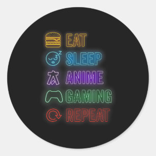 Sticker Rond Manger Dormir Anime Jeux Répéter Joueur Hommes Ado