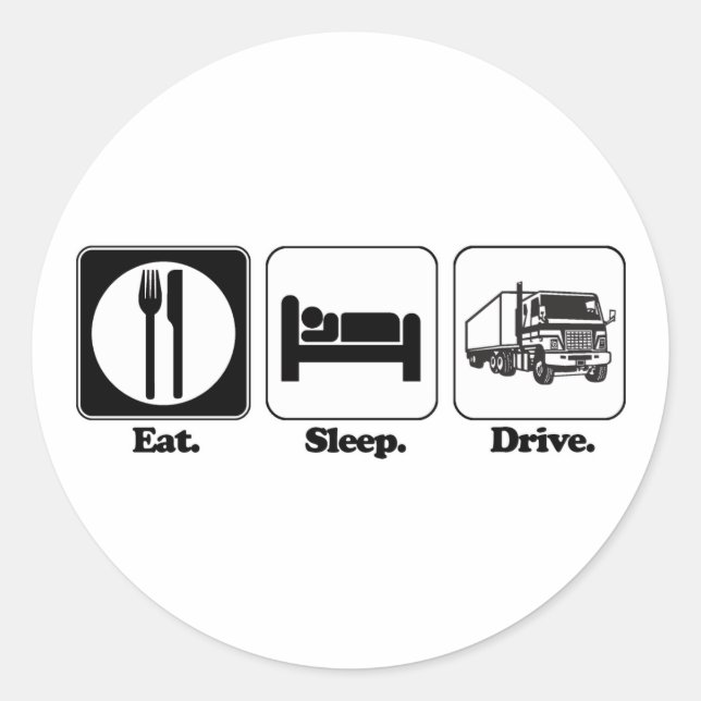 Sticker Rond manger dormir conduire un camion (Devant)