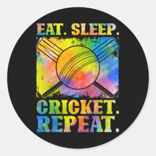 Sticker Rond Manger Dormir Cricket Répéter Terrain Sports Joueu