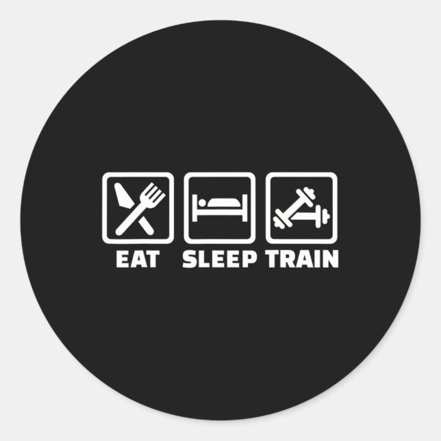 Sticker Rond Manger Dormir Entraîner Haltères  (Devant)