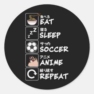 Sticker Rond Manger Dormir Football Anime Répéter Japonais Drôl